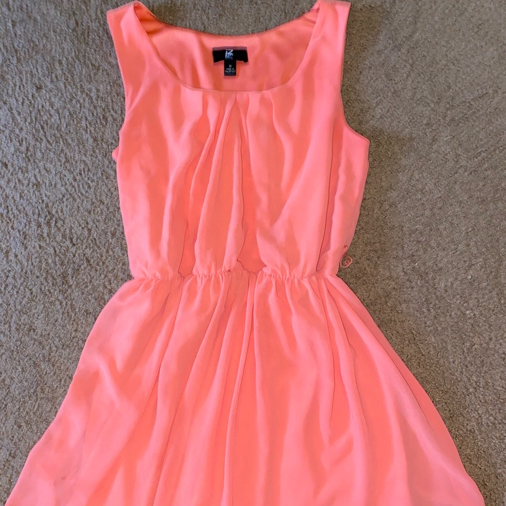 Peach color short sheer dress